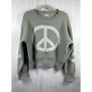 POL My Peace Sweater Sage Green Cropped Oversized‎ Knit Boho Womens L